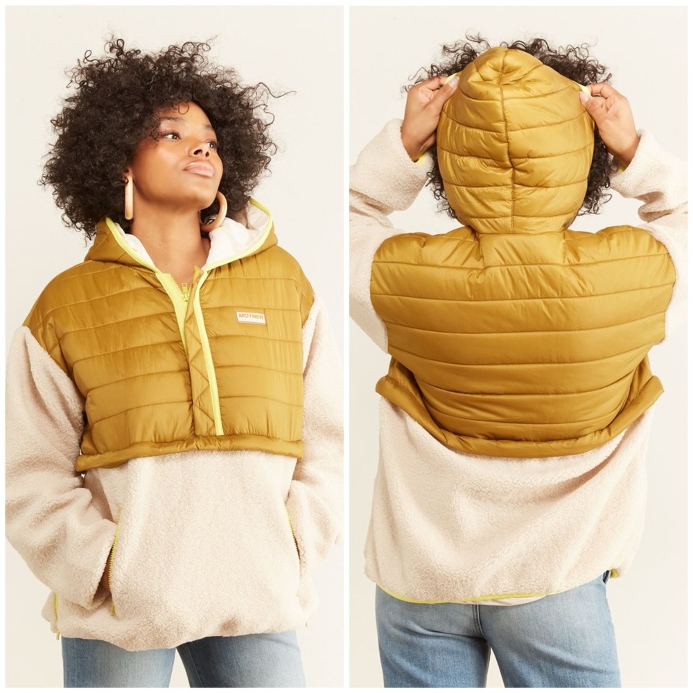 MOTHER Sher-Puff Zip Fleece Sherpa Pullover NEW